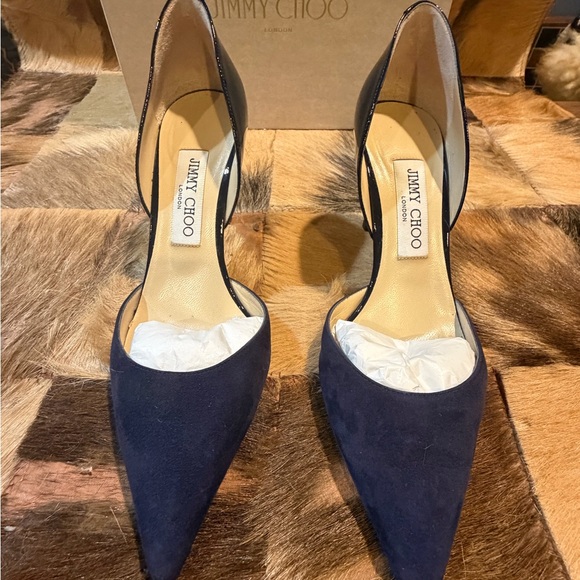 JIMMY CHOO Darylin 85 Navy Leather Pumps - Picture 2 of 12